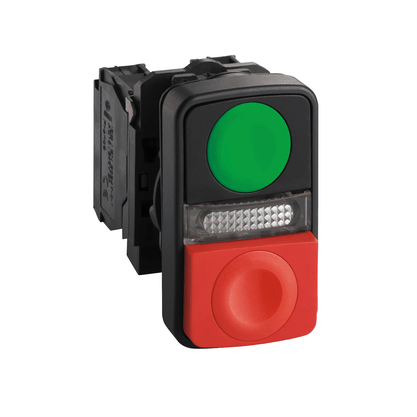 XB5AW73731M5 - Botao Plast. Duplo Sinal. 22mm Imp. C/ 1na + 1nf Vd E Vm Sal. 220v